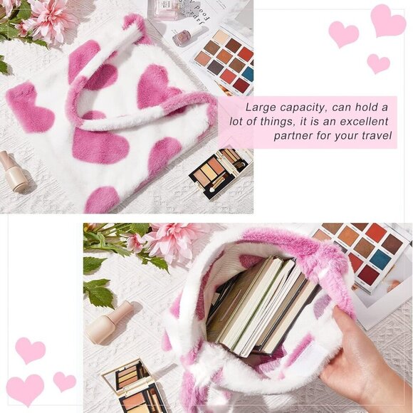 ✨ Weewooday Fluffy Furry Purse Women Pink PlushLadies Tote Autumn Winter Handbag - Picture 3 of 7
